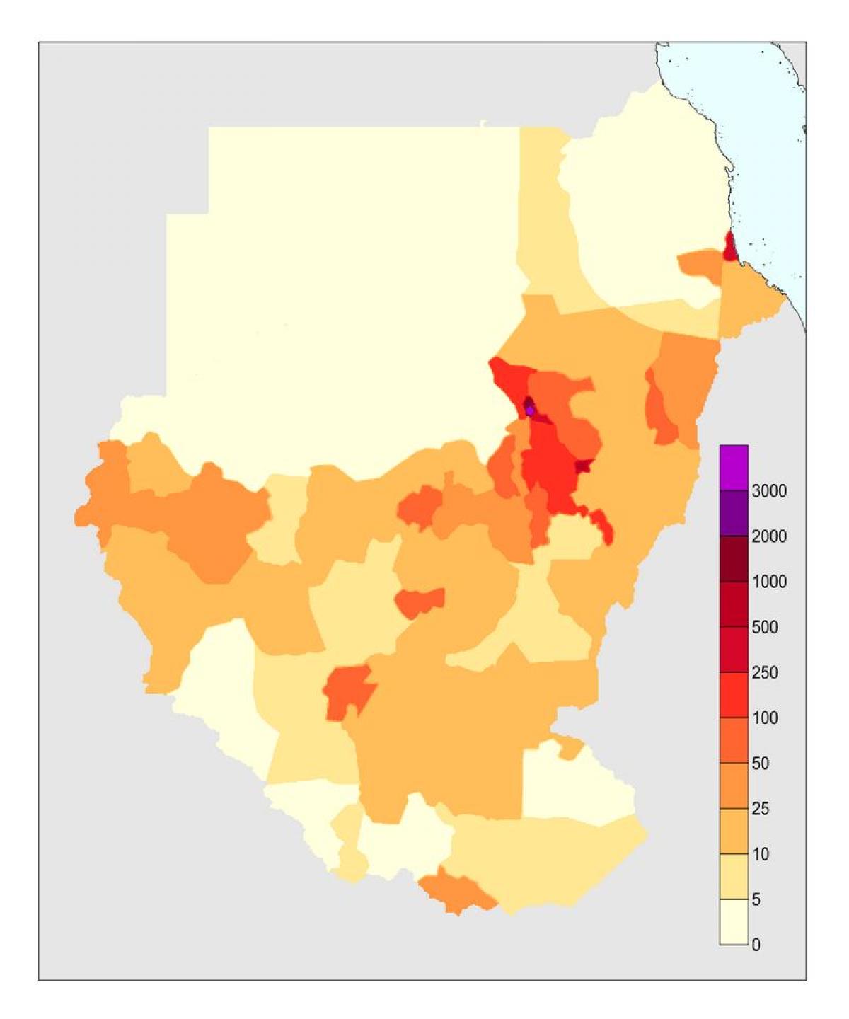 Mapa Súdánu populace
